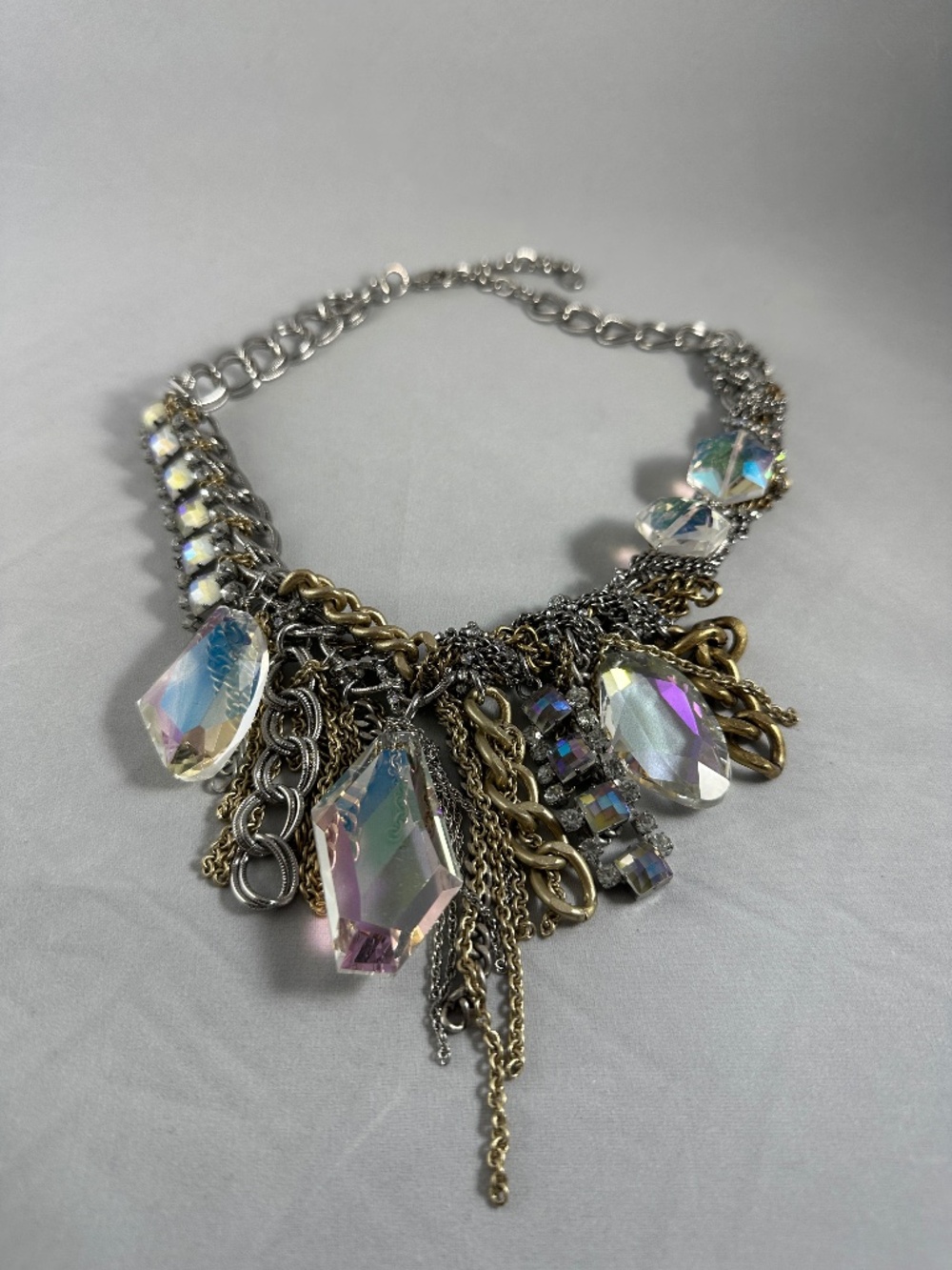 LOFT Iridescent AB Crystal & Mixed Metal Chunky Chain Statement Necklace
